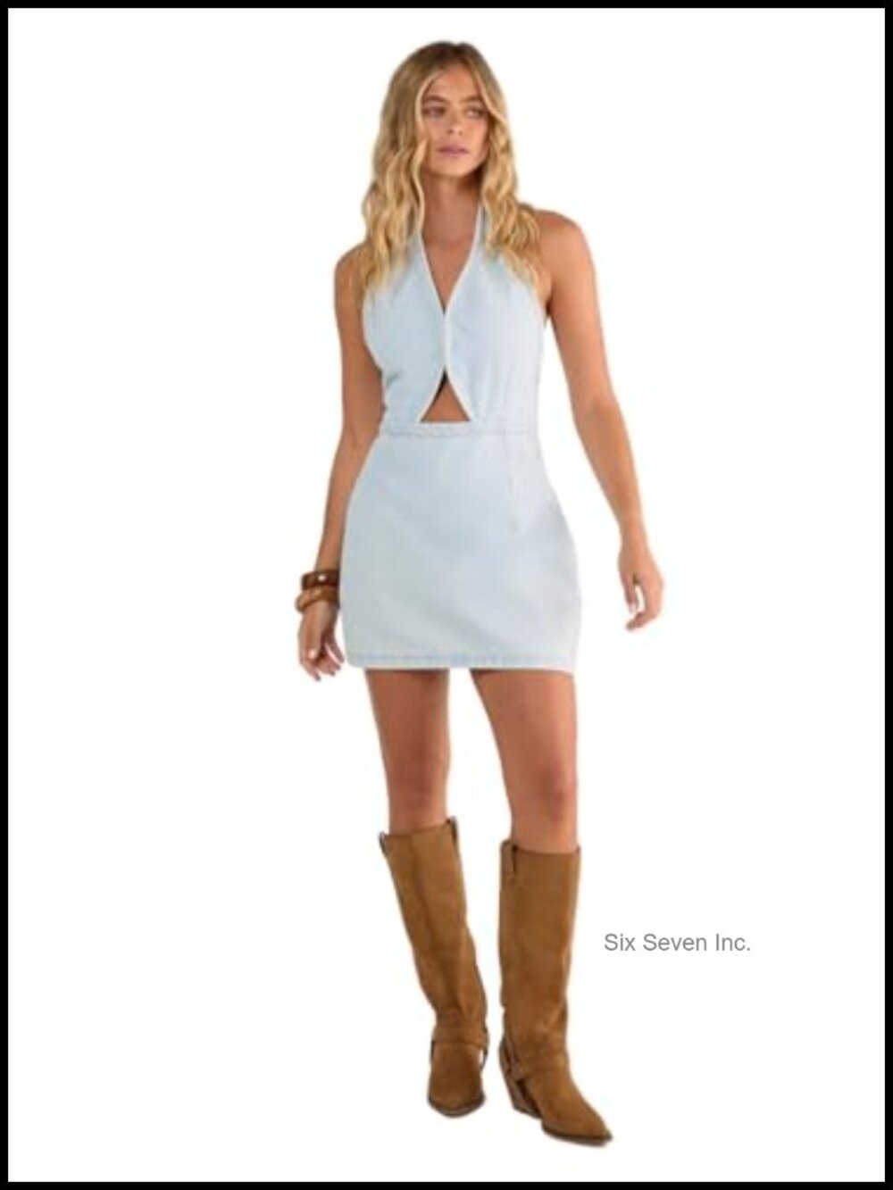 Denim Halterneck Mini Dress Sleeveless A-Line Fitted